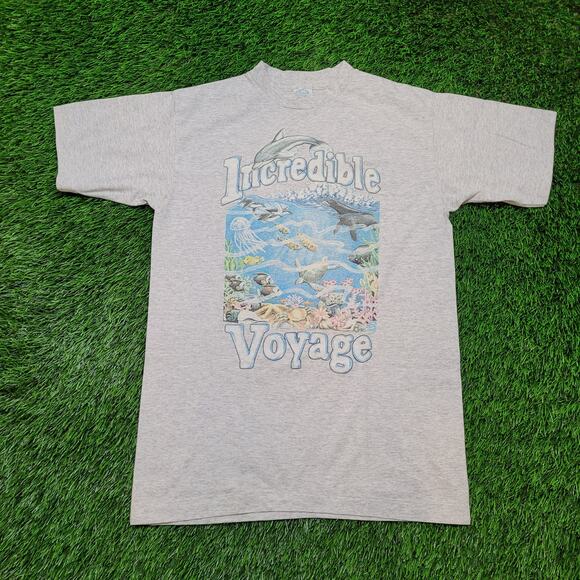 VTG 90s Ocean Sea Life Graphic T-Shirt Womens M/L Single Stitch USA - Picture 1 of 5
